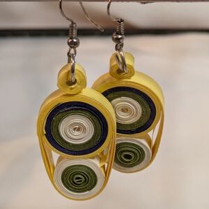 Handmade Quilling Earrings Yellow Green Paper Spring Summer Jewelry